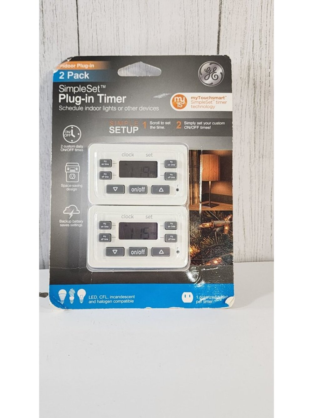 GE MY TOUCH SMART 2 PACK SIMPLE SET PLUG IN TIMER VACATION TRAVEL AUTO ON LIGHTS
